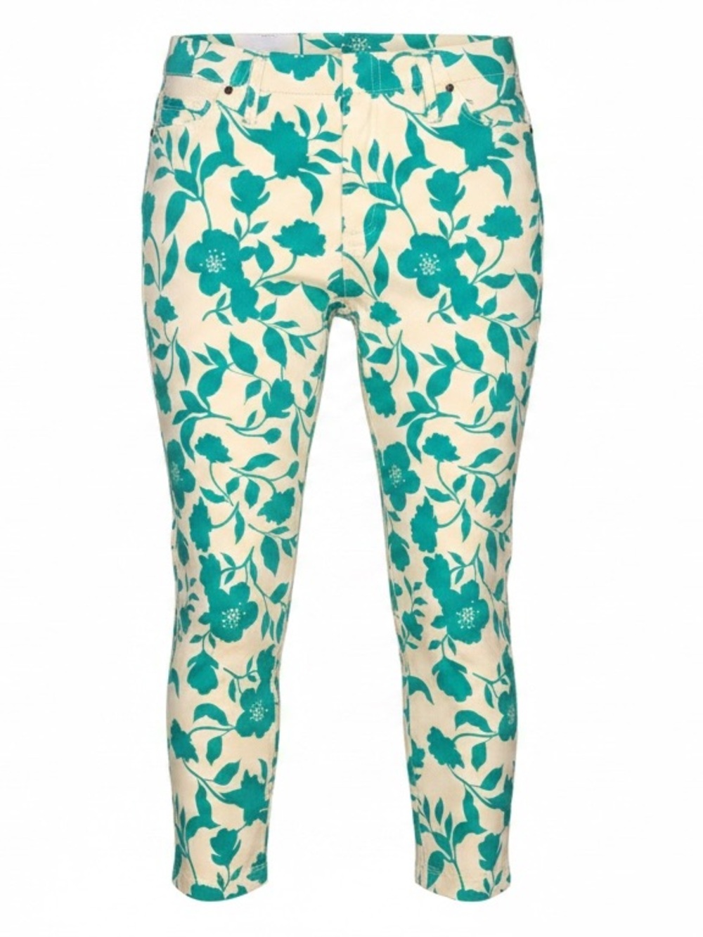 Floral Crop Capris in Teal and Cream
